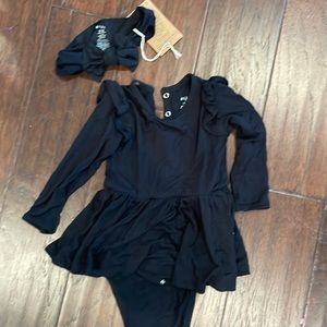 Kyte baby black long sleeve twirl dress, matching bow- EUC